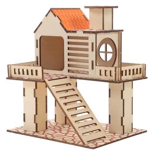 POPETPOP Hamsterhaus Aus Holz Mit Kletterleiter Charmante Villa Für Kleine Tiere Für Hamster Rennmäuse Und Meerschweinchen Fördert Spiel Und Bewegung Im Käfig von POPETPOP