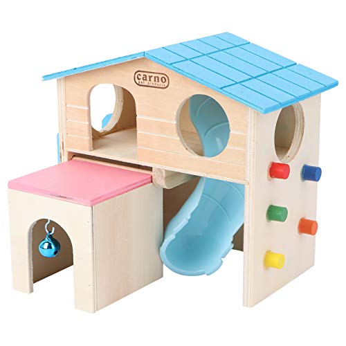 POPETPOP Kletterhaus für kleine Haustiere, Holz, Rutsche, Spielhütte für Hamster, Chinchilla, Meerschweinchen, Ratte, Blau von POPETPOP
