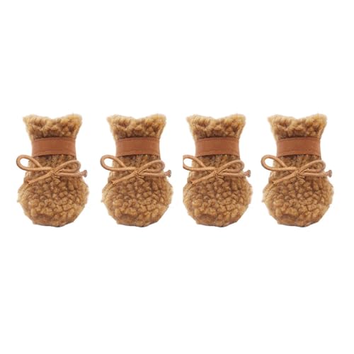POPETPOP Plüsch-Hundestiefel, warm, rutschfest, Schneeschuhe, Haustierpfotenschutz, Winterschuhe, Schuhe für Hunde, Welpen, Katzen, kleine Haustiere im Freien (5,5 x 4,5 cm, Braun) von POPETPOP