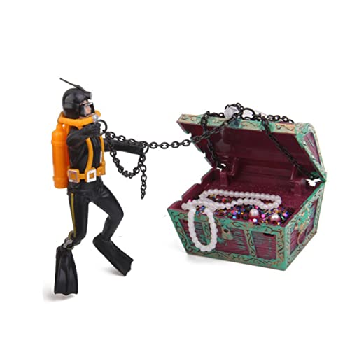 POPETPOP Realistisches Tauch-Aquarium-Ornament Schwarze Schatzkiste Interaktiver Taucher für Das Aquarium von POPETPOP