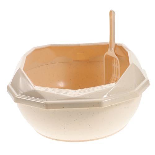 POPETPOP Trainieren Sie Ihre Katze Mit Dieser Katzentoilette. Halbgeschlossenes Design Spritzwasser Leicht Zu Reinigen Punktmuster Khaki-Farbe von POPETPOP