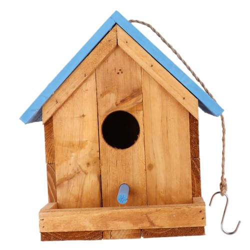 POPETPOP Vogelhäuschen Aus Holz Für Den Außenbereich Regenfest Vogelhäuschen Wildvogelfütterung Zubehör Drahtbügel von POPETPOP