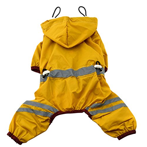 POPETPOP Kleiner Hund Regenmantel Reflektierender Regen Slicker Für Kleine Und Mittelgroße Hunde Und Welpen Gelb Wasserdichtes Design Offene Schwanzöffnung Elastische Beine Und Bündchen von POPETPOP
