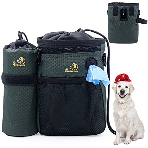 POPMISOLER Leckerli-Trainingstasche für Hundetraining mit Kotbeutelspender und mehreren Taschen, Hundetasche, verstellbarer Hüftgurt-Clip, Hundeleckerli-Taschen, 3 Tragemöglichkeiten (Armeegrün) von POPMISOLER