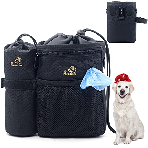 POPMISOLER Leckerli-Trainingstasche für Hundetraining mit Kotbeutelspender und mehreren Taschen, Hundetasche, verstellbarer Hüftgurt-Clip, Hundeleckerli-Taschen, 3 Tragemöglichkeiten (schwarz) von POPMISOLER