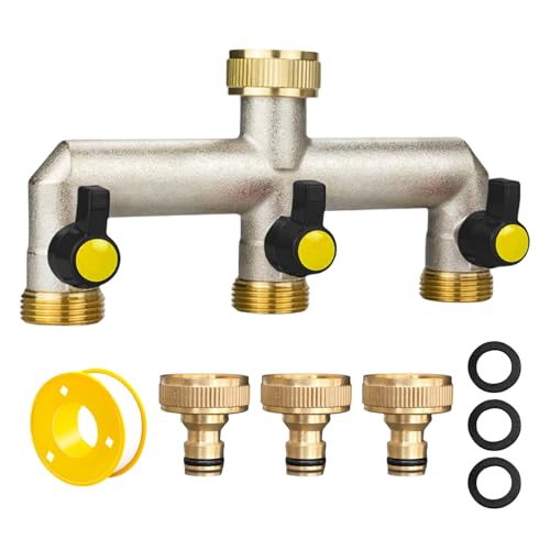 3-Wege Wasserhahn Wasserverteiler, 3-Wege Verteiler, 3-Wege Wasserverteiler, Wasserhahn Verteiler aus Messing mit Rohmaterialbänder und 3 PCS 3/4 Zoll Wasserauslass für Waschmaschine, Küche, Rasen 3-Wege Wasserhahn Wasserverteiler, 3-Wege Verteiler, 3-Wege Wasserverteiler, Wasserhahn Verteiler aus Messing mit Rohmaterialbänder und 3 PCS 3/4 Zoll Wasserauslass für Waschmaschine, Küche, Rasen von PORFOYO