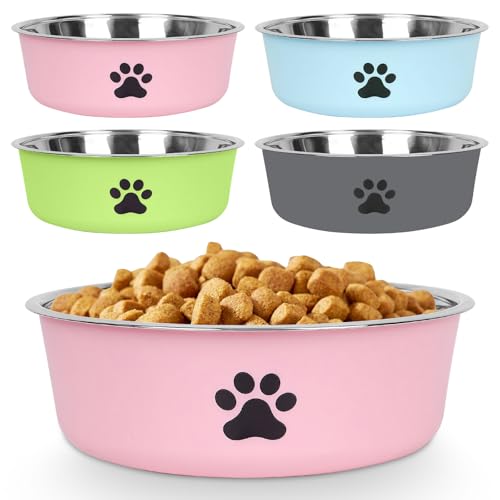 4 Stück Hundenapf Edelstahl, Rutschfester Edelstahl Napf, Wassernapf Hund, 18CM Hunde Wassernapf, Futternapf Mit Rutschfestem Silikonboden Für Kleine, Mittelgroße Und Große Hunde, Katzen von PORFOYO