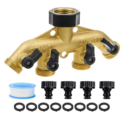 4-Wege-Verteiler, 3/4" Gartenschlauch-Verteiler aus Messing mit 4 Unabhängig EIN Aus Ventile, Garten Schlauch 4 Wege Wasserhahn Verteiler, Einstellbarer Wasserverteiler 4fach mit 4 Schlauch Adapter 4-Wege-Verteiler, 3/4" Gartenschlauch-Verteiler aus Messing mit 4 Unabhängig EIN Aus Ventile, Garten Schlauch 4 Wege Wasserhahn Verteiler, Einstellbarer Wasserverteiler 4fach mit 4 Schlauch Adapter von PORFOYO