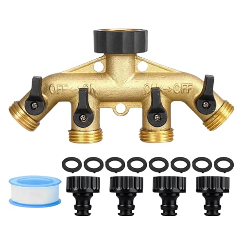 4 Wege Verteiler Wasser, Wasserverteiler 4Fach, 4-Wege-Verteiler mit 4 Gartenschlauch Adapter, Gartenschlauch Verteiler aus Messing, Garten Wasserverteiler für Bewässerung, Wasserdurchfluss Regulier 4 Wege Verteiler Wasser, Wasserverteiler 4Fach, 4-Wege-Verteiler mit 4 Gartenschlauch Adapter, Gartenschlauch Verteiler aus Messing, Garten Wasserverteiler für Bewässerung, Wasserdurchfluss Regulier von PORFOYO