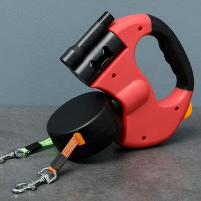 Doppelleine für 2 Hunde - 3 Meter, Einziehbare und Ausziehbare Hundeleine mit Lichtfunktion, Ergonomischem Griff und Rollspule von PORFOYO