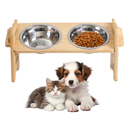 Futterstation - Hundenapf erhöht mit 2 Edelstahlnäpfen 500ml - Futternapf-Halterung aus Bambus 42.5x16.5x19.5cm - Schüsseldurchmesser 16cm - Fressnapf Hund erhöht für kleine, mittlere & große Hunde Futterstation - Hundenapf erhöht mit 2 Edelstahlnäpfen 500ml - Futternapf-Halterung aus Bambus 42.5x16.5x19.5cm - Schüsseldurchmesser 16cm - Fressnapf Hund erhöht für kleine, mittlere & große Hunde von PORFOYO