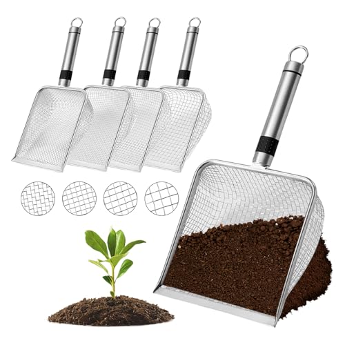 Gartensieb, 4 Stück Kompostsieb Aus Edelstahl Mit Griff, Durchwurfsieb für Garten, Erdsieb für Sand, Steine, Erdsieb für Garten, Erde und Kompost mit Verschiedenen Maschenweiten 2mm 2,8mm 3,8mm 5mm Gartensieb, 4 Stück Kompostsieb Aus Edelstahl Mit Griff, Durchwurfsieb für Garten, Erdsieb für Sand, Steine, Erdsieb für Garten, Erde und Kompost mit Verschiedenen Maschenweiten 2mm 2,8mm 3,8mm 5mm von PORFOYO
