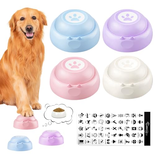 Hunde Buzzer mit Aufnahmefunktion, 4 Stück Intelligenzspielzeug für Hunde, Sprachaufnahme Knöpfe Mehrfarbig, Hundespielzeug Kommunikation, Buzzer mit Sound für Haustiertraining, Hundetasten Lernspielz Hunde Buzzer mit Aufnahmefunktion, 4 Stück Intelligenzspielzeug für Hunde, Sprachaufnahme Knöpfe Mehrfarbig, Hundespielzeug Kommunikation, Buzzer mit Sound für Haustiertraining, Hundetasten Lernspielz von PORFOYO