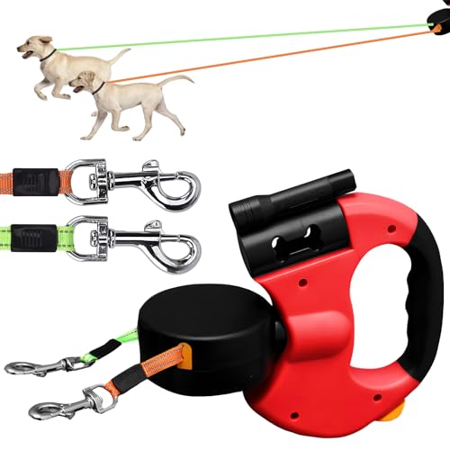 Hundeleine Doppelleine für 2 Hunde, Doppelte Einziehbare Hundeleine Doppelleine mit Licht, Hundeleine 3m, Hundeleine Ausziehbar mit Bequemen Ergonomischer Griff, Rolleine, Rollleine für Hunde Hundeleine Doppelleine für 2 Hunde, Doppelte Einziehbare Hundeleine Doppelleine mit Licht, Hundeleine 3m, Hundeleine Ausziehbar mit Bequemen Ergonomischer Griff, Rolleine, Rollleine für Hunde von PORFOYO