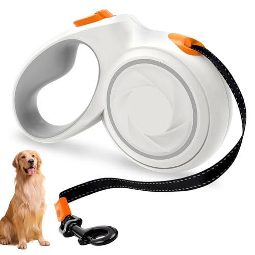 Hundeleine große Hunde, Flexi Leine 5m Weiß Ausziehbare Rollleine bis 50kg Hundeleine Flexi Leine große Hunde Verhedderungsfrei mit Bremsfunktion Bequemer Griff Robust für Unterwegs Hundeleine große Hunde, Flexi Leine 5m Weiß Ausziehbare Rollleine bis 50kg Hundeleine Flexi Leine große Hunde Verhedderungsfrei mit Bremsfunktion Bequemer Griff Robust für Unterwegs von PORFOYO