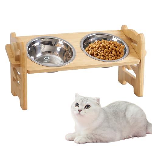 Hundenapf Erhöht, Dog Bowl mit Ständer Aus Bambus, Höhenverstellbare Futterbar Hund mit 2 Edelstahlnäpfen, Futternapf Hund Erhöht Bambus Station für Kleine Hunde und Katzen, Geneigt und Langlebig Hundenapf Erhöht, Dog Bowl mit Ständer Aus Bambus, Höhenverstellbare Futterbar Hund mit 2 Edelstahlnäpfen, Futternapf Hund Erhöht Bambus Station für Kleine Hunde und Katzen, Geneigt und Langlebig von PORFOYO