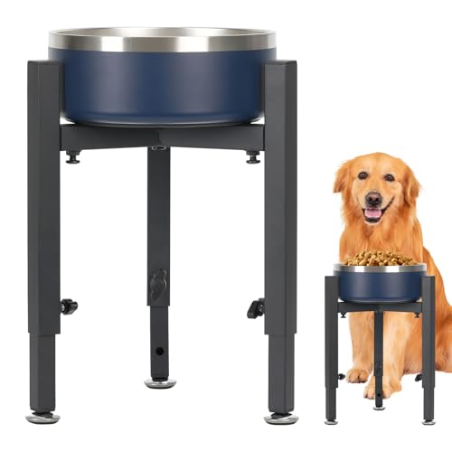 Hundenapf Erhöht, Höhenverstellbar Futterstation Hund mit Metallständer, Hundenapf für Grosse Mittelgrosse Kleine Hunde, Stabiler Hundenapfständer für Wasser und Futter, Schwarz von PORFOYO