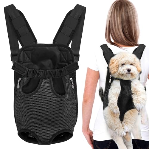 Hundetragetasche Katzenrucksack, Verstellbarer Haustierrucksack, Faltbare Haustier Rucksack Mit Reißverschluss, Haustier-Front-Hunderucksack Für Klein Mittler Hunde Katzen (M) von PORFOYO