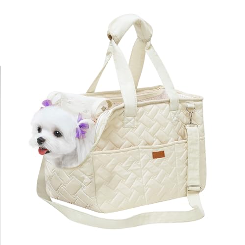 Hundetragetasche bis 5kg – Hundetasche für kleine Hunde Katze, Tragetasche Hund, faltbar, atmungsaktiv, mit Sicherheitsgurt, Taschen, Transporttasche, ideal für Outdoor, Reisen, Auto (35x25x15,5cm) von PORFOYO