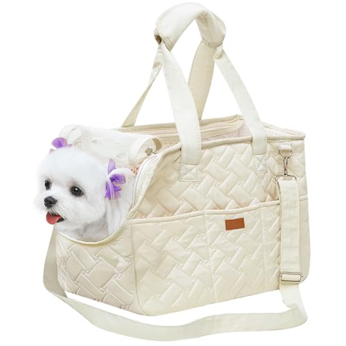 Hundetragetasche bis 5kg – Hundetasche für kleine Hunde Katze, Tragetasche Hund, faltbar, atmungsaktiv, mit Sicherheitsgurt, Taschen, Transporttasche, ideal für Outdoor, Reisen, Auto (41x30x18cm) von PORFOYO
