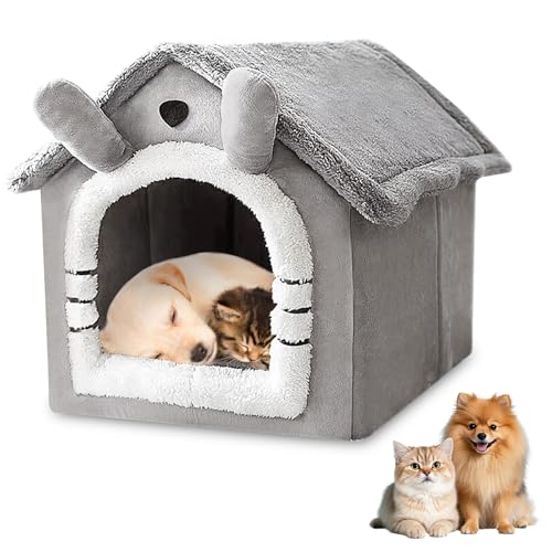 Katzenhaus Indoor, Katzenbetten mit Waschbarem Plüschkissen, Katzenhöhle für Draußen, Hundehütte Hundehöhle, Katzenhaus Höhle, Katzenbett Große für Kleine und Mittlere Katzen Hunde(M) von PORFOYO