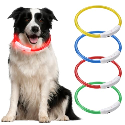 Leuchthalsband Hund, LED Hundehalsband, Leuchtend Wasserdicht, Längenverstellbarer Haustier Sicherheit Kragen, LED Halsband für Kleine, Mittlere und Große Hunde, 4 Farben von PORFOYO