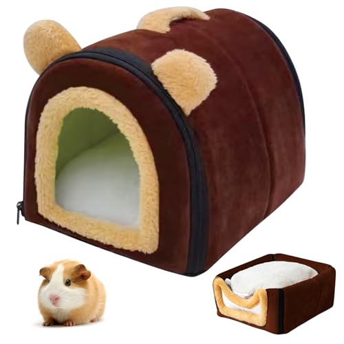 Meerschweinchen Höhle, Meerschweinchen Bett Mit Abnehmbarem Kissen, Waschbar Kaninchenhöhle Kuschelhöhle, Meerschweinchens Haus, Meerschweinchenbett Für Meerschweinchens Frettchen Chinchilla (Curry) von PORFOYO
