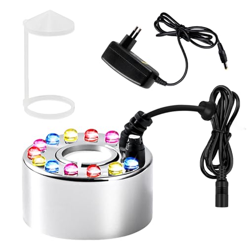 PORFOYO 12 LED Nebelmaschine, Ultraschall Vernebler, Ultraschall Nebler, Mini Nebelmaschine Nebelgenerator Aquarium Nebelmaschine Für Wasserbrunnen Halloween, Teiche, Wigwams, Aquarien(Silber) von PORFOYO
