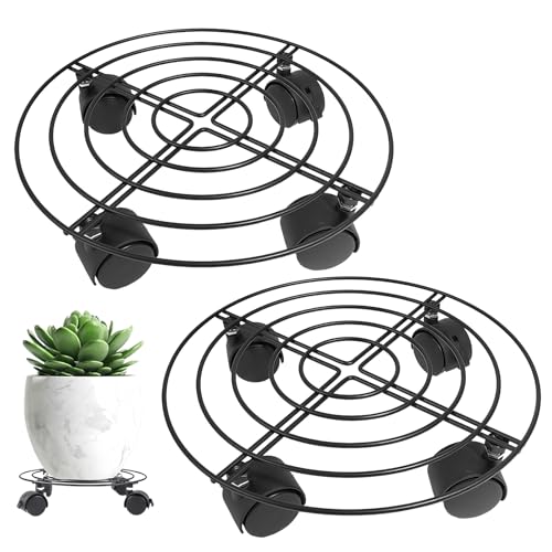 PORFOYO 2 Stück Pflanzenroller, Pflanzenroller Rund, 32 cm Blumenroller Mit Rollen, Blumentopf Untersetzer Mit 360° Drehbare Für Sonnenschirmständer, Mülleimer, Regentonne, Pflanzentopf(Schwarz) von PORFOYO