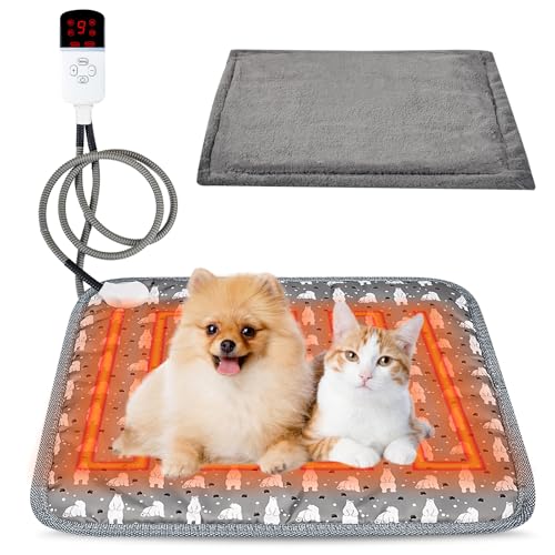 PORFOYO Haustier Heizdecke, Heizkissen für Katzen und Hunde, mit Einstellbarer Temperatur & Timer, Wärmedecke Katze mit Bissfestem Kabel, Heizmatte für Katzen & Kleine Hunde, 45 x 45 cm von PORFOYO
