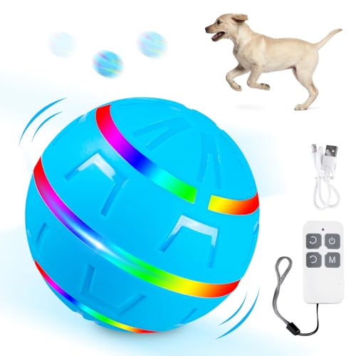 PORFOYO Interaktives Hunde Ball Spielzeug, Hundespielzeug Ball Selbstrollender Hund, Interaktives Hundeball für Mittelgroße und Große Hunde Spielen für Langeweile Drinnen Draußen (Blau) von PORFOYO