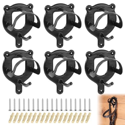 PORFOYO Pferde-Zaumzeughalter, 6 Stück Trensenhalter Pferd, Equestrian Bridle Hanger Mit Rohren Und Schraube, Halterung Zaumzeug, Trensenhalter Aus Metall Für Sattelkammer, Scheune, Stall (Schwarz) von PORFOYO