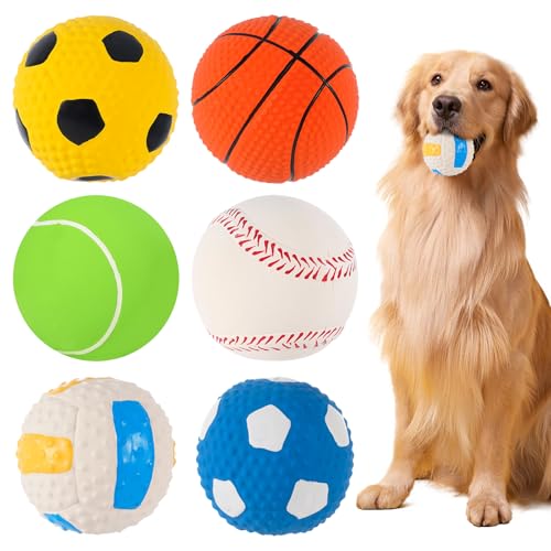 Quietschende Hundebälle, 6 Stück Quietschendes Hundespielzeug, Quietschball Für Hunde, Hundeball Unzerstörbar, Weiches Latex Bouncy Fetch Bälle Für Große, Mittelgroße, Kleine Hunde (Sportball) Quietschende Hundebälle, 6 Stück Quietschendes Hundespielzeug, Quietschball Für Hunde, Hundeball Unzerstörbar, Weiches Latex Bouncy Fetch Bälle Für Große, Mittelgroße, Kleine Hunde (Sportball) von PORFOYO