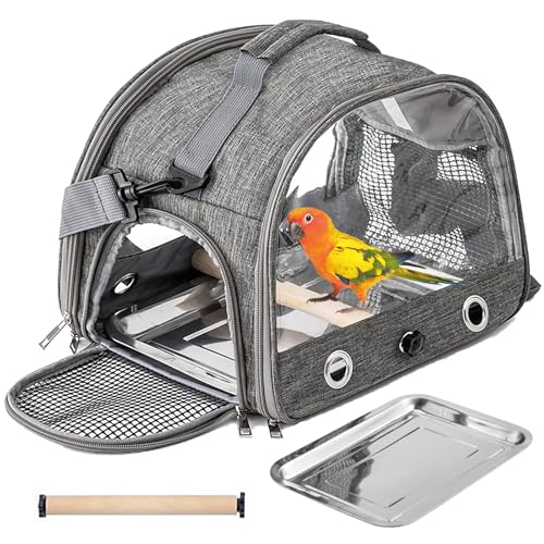 Vogel Transportbox, Tragbare Transportbox Wellensittich, Leichter Atmungsaktiver Vogelkäfig mit Sitzstange und Edelstahl, Tablett, Faltbare Transportbox Vogel für Papageien, Sittiche, Transparent Vogel Transportbox, Tragbare Transportbox Wellensittich, Leichter Atmungsaktiver Vogelkäfig mit Sitzstange und Edelstahl, Tablett, Faltbare Transportbox Vogel für Papageien, Sittiche, Transparent von PORFOYO