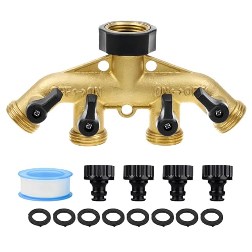 Wasserverteiler 4fach, Wasseranschluss Verteiler mit 4 separaten Eingängen Einstellbarer Gartenschlauch Anschluss aus Messing für Gartenbewässerung, Wasserhahn Verteiler für Haus und Garten, 25mm Wasserverteiler 4fach, Wasseranschluss Verteiler mit 4 separaten Eingängen Einstellbarer Gartenschlauch Anschluss aus Messing für Gartenbewässerung, Wasserhahn Verteiler für Haus und Garten, 25mm von PORFOYO