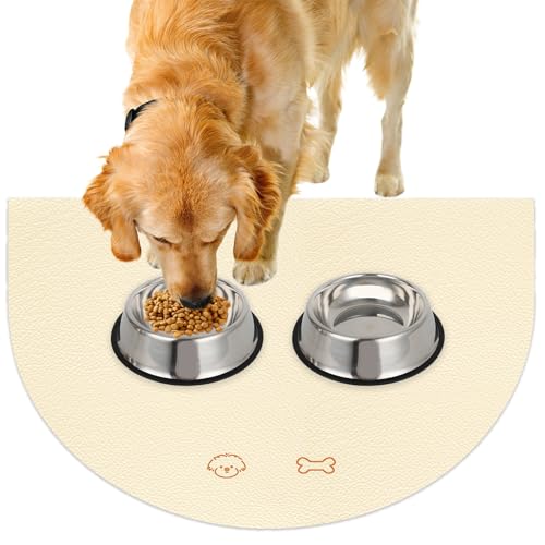 wasserdichte Napfunterlage Hund & Katze 40x60 cm – rutschfeste Futtermatte Hund aus Kunstleder, Unterlage Hundenapf, Katzennapf, Futterunterlage Hunde & Katzen (Beige, 40x60cm) von PORFOYO