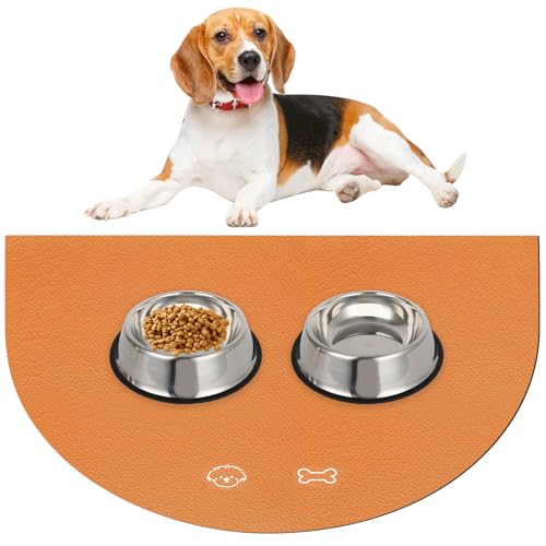 wasserdichte Napfunterlage Hund & Katze 40x60 cm – rutschfeste Futtermatte Hund aus Kunstleder, Unterlage Hundenapf, Katzennapf, Futterunterlage Hunde & Katzen (braun, 40x60cm) von PORFOYO