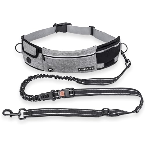 PORTENTUM Laisse canicross Chien, Main Libre Chien, Anti-tirons, pour Ceinture, avec Poches intégrées et Coutures réfléchissantes, Running (Grise) von PORTENTUM