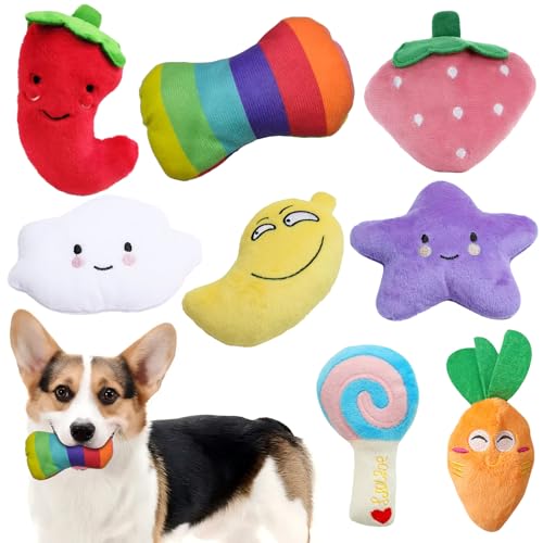 PORUPAEL Quietschendes Hundespielzeug, Plüsch-Hundespielzeug, Hunde-Teddyspielzeug, Welpen-Plüschspielzeug, Zahnspielzeug, Obst-Gemüse-Welpenkauspielzeug für kleine, mittelgroße Hunde, 6 Stück PORUPAEL Quietschendes Hundespielzeug, Plüsch-Hundespielzeug, Hunde-Teddyspielzeug, Welpen-Plüschspielzeug, Zahnspielzeug, Obst-Gemüse-Welpenkauspielzeug für kleine, mittelgroße Hunde, 6 Stück von PORUPAEL