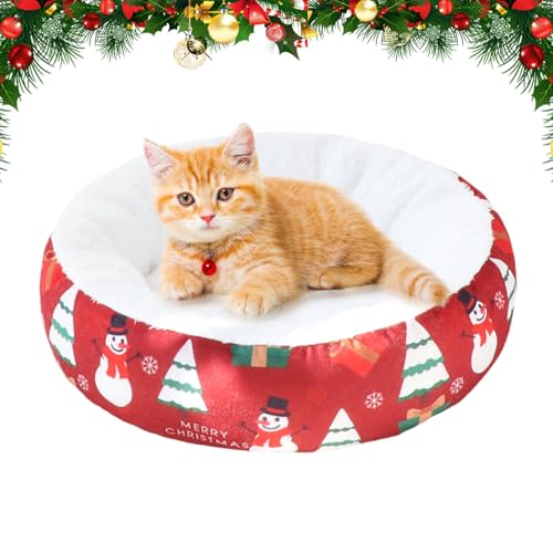 PORUPAEL Weihnachts Katzenbetten Waschbar Weihnachtsbett Hundebett Kleine Hunde Weihnachtshöhlenbett Plüsch Hundesofa Katzensofa Tierbett Für Hunde Welpen Katzen Kätzchen (Weihnachten Rot, S) von PORUPAEL