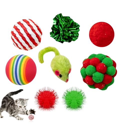 PORUPAEL Weihnachts-Katzenspielzeug, 8-teiliges interaktives Weihnachts-Katzenspielzeug-Set für Weihnachtskatzen, Katzenzahnreinigungsspielzeug Geschenk mit Maus Spielzeug, Bällen PORUPAEL Weihnachts-Katzenspielzeug, 8-teiliges interaktives Weihnachts-Katzenspielzeug-Set für Weihnachtskatzen, Katzenzahnreinigungsspielzeug Geschenk mit Maus Spielzeug, Bällen von PORUPAEL