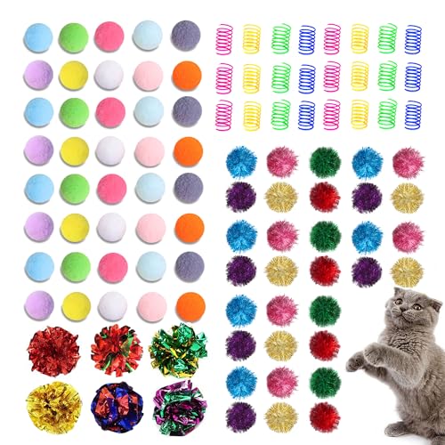 POSAPET 100-teiliges Katzenspielzeug-Sortiment – Interaktives Kätzchen-Spielzeug-Set mit glitzernden Bällen, Premium, leise, weiche Pompons, Knisterbälle und Federspielzeug für Indoor-Katzen und POSAPET 100-teiliges Katzenspielzeug-Sortiment – Interaktives Kätzchen-Spielzeug-Set mit glitzernden Bällen, Premium, leise, weiche Pompons, Knisterbälle und Federspielzeug für Indoor-Katzen und von POSAPET