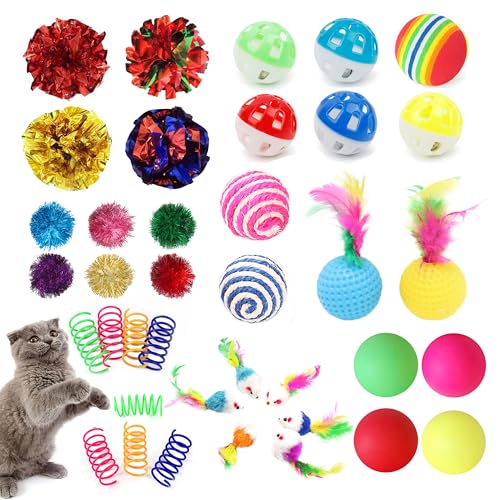 POSAPET 38-teiliges Katzenspielzeug-Sortiment, interaktives Katzenspielzeug-Bälle mit Glocken, einschließlich pelziger Katzenspielzeug-Mäuse, Knisterball, Sisalball und Tischtennis für Katze, Welpen, POSAPET 38-teiliges Katzenspielzeug-Sortiment, interaktives Katzenspielzeug-Bälle mit Glocken, einschließlich pelziger Katzenspielzeug-Mäuse, Knisterball, Sisalball und Tischtennis für Katze, Welpen, von POSAPET