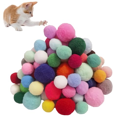 POSAPET Katzenspielzeug-Bälle, weiche Bommelbälle für Kätzchen, Plüschtier, interaktives Katzen-Pompon-Spielzeug für Indoor-Katzen, Spielbälle für Bastelarbeiten, DIY-Dekorationen (3 cm, 50 Stück + von POSAPET