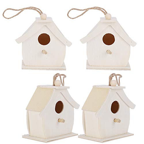 POTRUWE Hölzerne Vogelhäuschen, 4 Stücke Mini Hängende Vogelnester Ornamente Handwerk DIY Malerei Basteln Set Unvollendet Holz Vogelhaus für Outdoor Garten Balkon Innenhof von POTRUWE