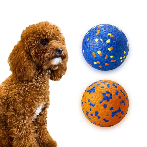 POUPUA Hunde-Tennisbälle für aggressive Kauer, unzerstörbare Hundebälle zum Apportieren, langlebig, federnd, leicht, schwimmendes Spielzeug (1 blau + 1 orange, klein (6,3 cm Durchmesser) von POUPUA
