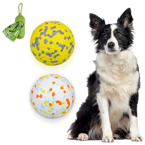 POUPUA Hunde-Tennisbälle für aggressive Kauer, unzerstörbare Hundebälle zum Apportieren, langlebig, federnd, leicht, schwimmendes Spielzeug (1 weiß + 1 gelb, groß (7,6 cm Durchmesser) von POUPUA
