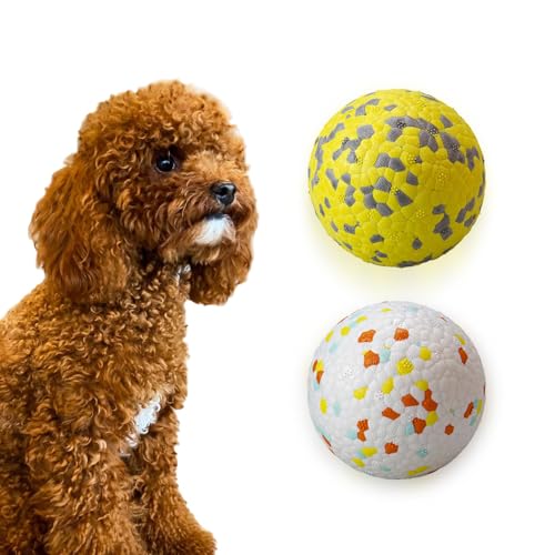 POUPUA Hunde-Tennisbälle für aggressive Kauer, unzerstörbare Hundebälle zum Apportieren, langlebig, federnd, leicht, schwimmendes Spielzeug (1 weiß + 1 gelb, klein (6,3 cm Durchmesser) von POUPUA