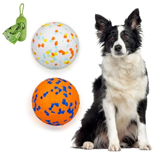 POUPUA Hunde-Tennisbälle für aggressive Kauer, unzerstörbare Hundebälle zum Apportieren, langlebig, federnd, leicht, schwimmendes Spielzeug (1 weiß + 1 orange, groß (7,6 cm Durchmesser) von POUPUA