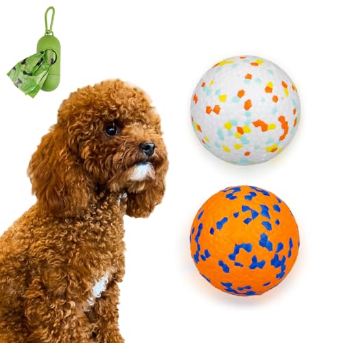 POUPUA Hunde-Tennisbälle für aggressive Kauer, unzerstörbare Hundebälle zum Apportieren, langlebig, federnd, leicht, schwimmendes Spielzeug (1 weiß + 1 orange, klein (6,3 cm Durchmesser) von POUPUA